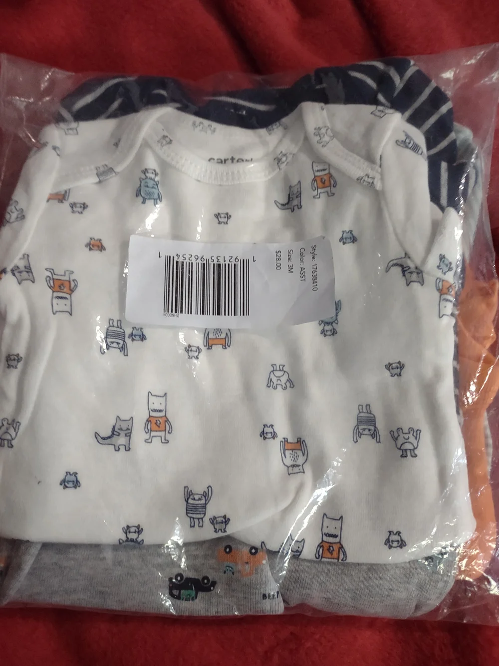 Carter's 5-Piece Baby Onesie Set — Orange, Light Blue, Navy, Gray, White